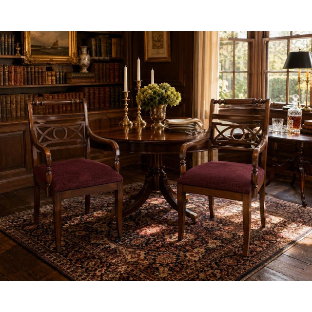 American Pair of Mid-Century American Colonial Revival Hardwood Captain’s Dining Armchairs, Circa 1940–1960 For Sale - Image 3 of 10