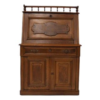 Antique Victorian Walnut Drop-Front Secretary Desk For Sale