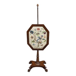 Empire Mahogany Firescreen With Crewelwork Tapestry Panel For Sale