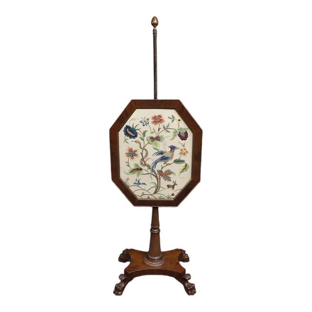 Empire Mahogany Firescreen With Crewelwork Tapestry Panel For Sale
