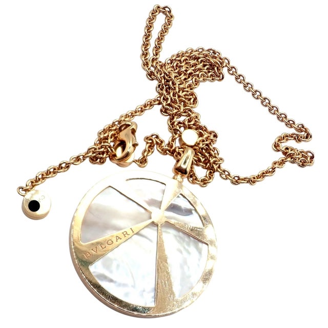Bulgari Intarsio Diamond Mother of Pearl Rose Gold Pendant Necklace For Sale - Image 10 of 13