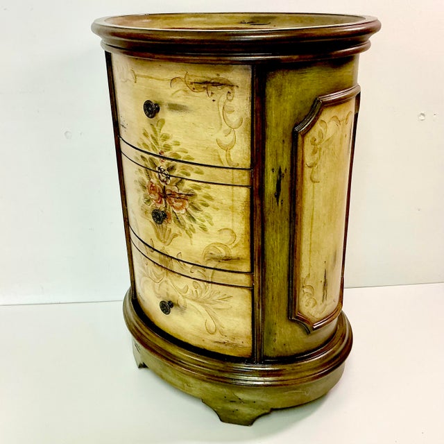 1980s Vintage Boho Chic Italian Maitland-Smith Style Hand Painted Oval Side Table Cabinet For Sale - Image 16 of 18