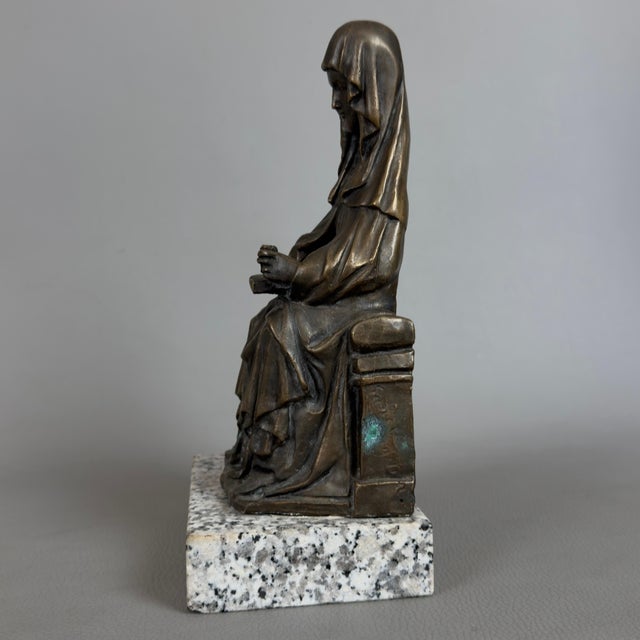 20th Century Sacred Religious Figure Saint with Book in Bronze with Marble Base For Sale - Image 4 of 11