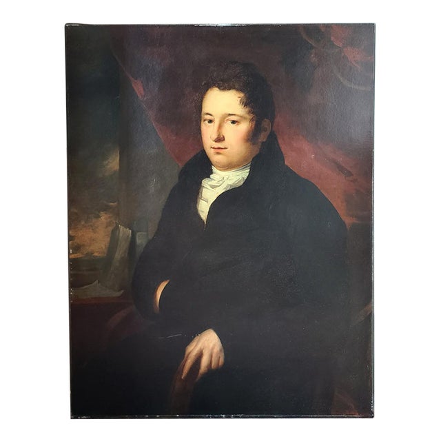 Antique Early 19th Century Oil Painting Portrait of a Handsome Sea Captain For Sale