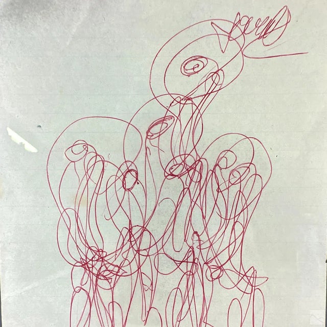 Purvis Young (American, 1943-2010). An original mixed media ink drawing on found paper. Outsider art, depicting figures in...