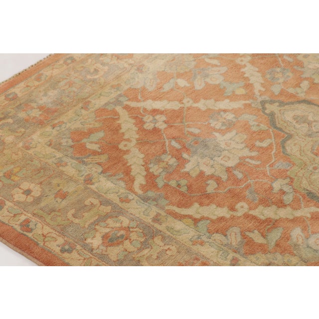 Traditional Antique Indian Floral Medallion Wool Rug in Coral & Ivory, by Rug & Kilim, 1920-1929 For Sale - Image 3 of 11
