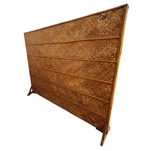 Coastal 1930s Art Deco 9' Foot X 6' Foot Rattan & Woven Wicker Wall Divider Screen For Sale - Image 3 of 10