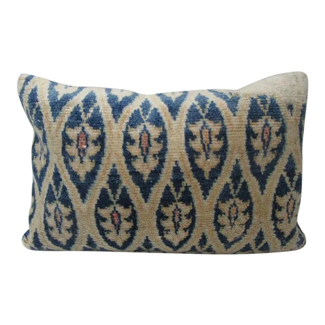 Turkish Beige & Blue Handmade Pillow - 24"W x 16"H For Sale