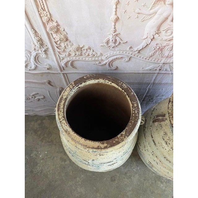 Pair of Large Distressed Mediterranean Style Terracotta Olive Jars With Handles For Sale - Image 14 of 15
