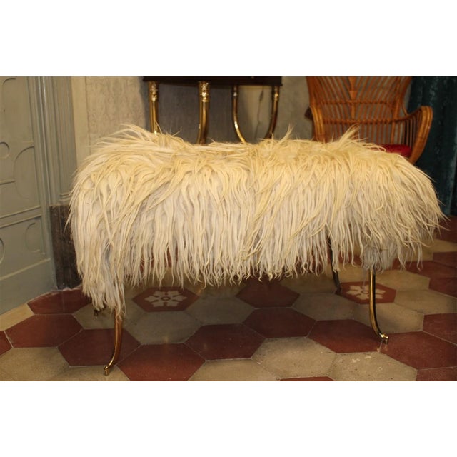 Bench with Brass Feet and Sheeps Wool, Italy, 1950s For Sale - Image 6 of 8