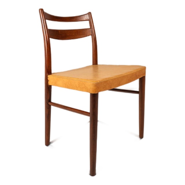 Rare MCM Single Dining / Desk Chair in Solid Teak & Original Leather Upholstery Attributed to Yngve Ekström for Gemla Diö, Sweden, C. 1950s For Sale