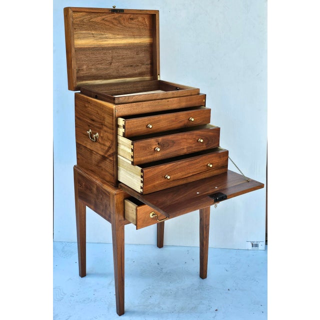 2010s Handcrafted Federal Solid Black Walnut and Satinwood Silver Smith Chest For Sale - Image 5 of 12