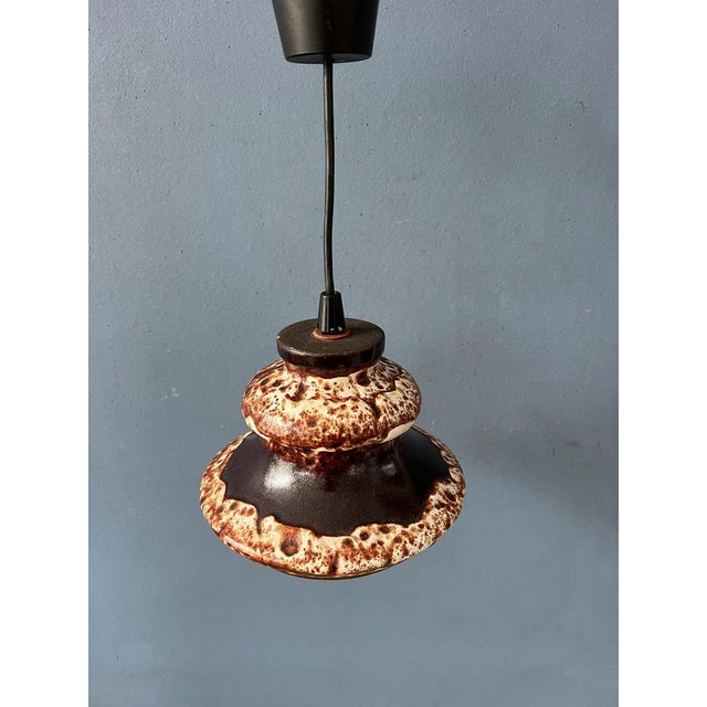 West German Brown and Beige Ceramic Fat Lava Pendant Lamp For Sale - Image 6 of 11