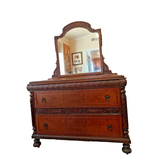 Gorgeous Antique Sideboard, Buffet, Console, Hand Carved, Mirror, Three Hand cut Dovetail Drawers, Caster wheels, Mahogany...