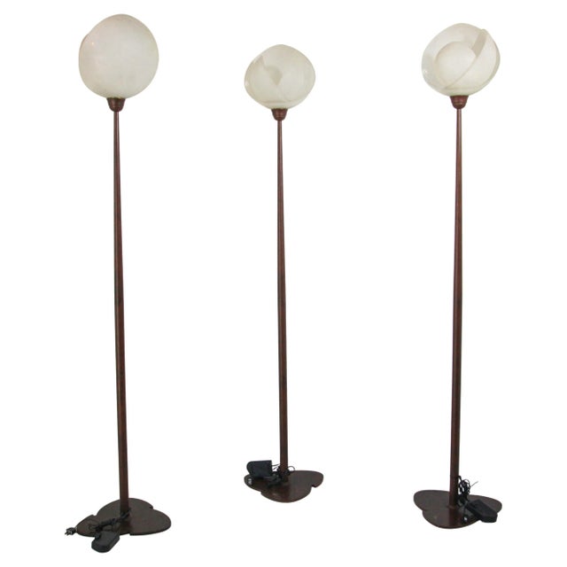 1980s Italian Postmodern Sculptural Flower Floor Lamps, Frosted Glass, Set of 3 For Sale - Image 13 of 15