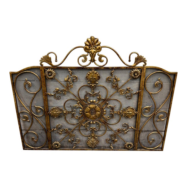 Vintage Hollywood Regency / Rococo Revival Folding Fireplace Screen For Sale