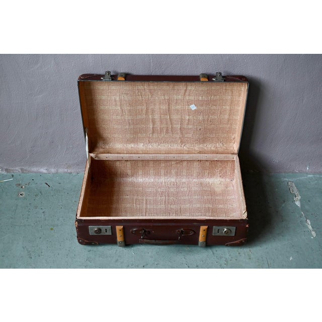 Vintage Travel Suitcase with Rigid Cardboard and Wooden Handles, 1940s For Sale - Image 10 of 11