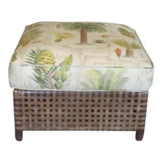 McGuire Woven Leather and Fabric Hassock / Ottoman For Sale
