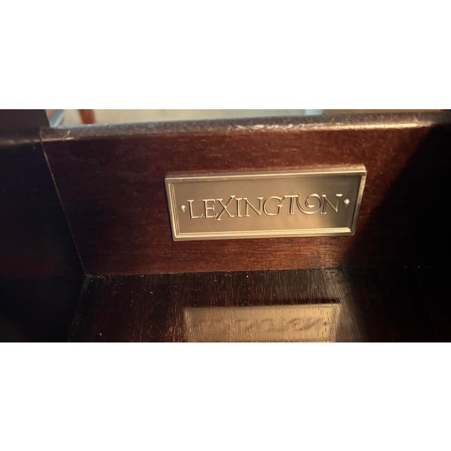 Beautiful Lexington Furniture Mirage Hayworth Lamp Table featuring a rich walnut finish, elegant polished stainless-steel...