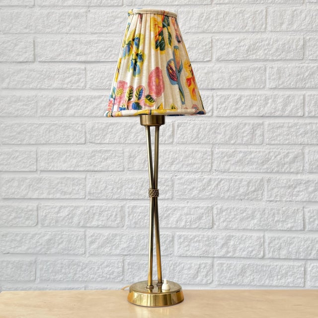 Mid-Century Modern Vintage Table Lamp in Brass and Textile by Hans Bergström for Ateljé Lyktan, 1940s For Sale - Image 3 of 16