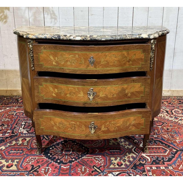 Louis XV Commode in Rosewood, Oak and Marble Top, 1960s For Sale - Image 11 of 18