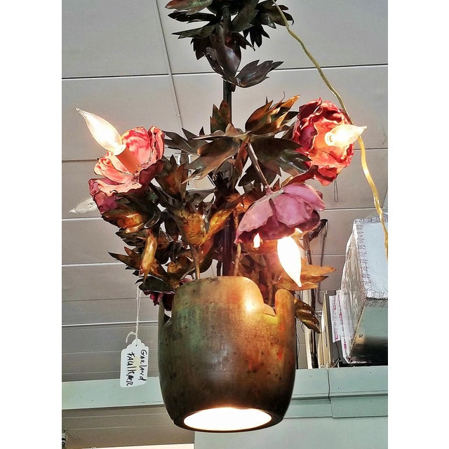 1970s Garland Faulkner Floral Tole Chandelier For Sale - Image 9 of 10