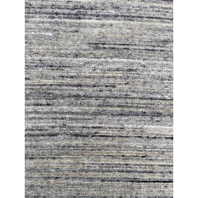 Light Gray 10x14 Ivory Hand-Knotted Wool Subtle Linear Texture Geometric Modern Carpet Rug For Sale - Image 8 of 8