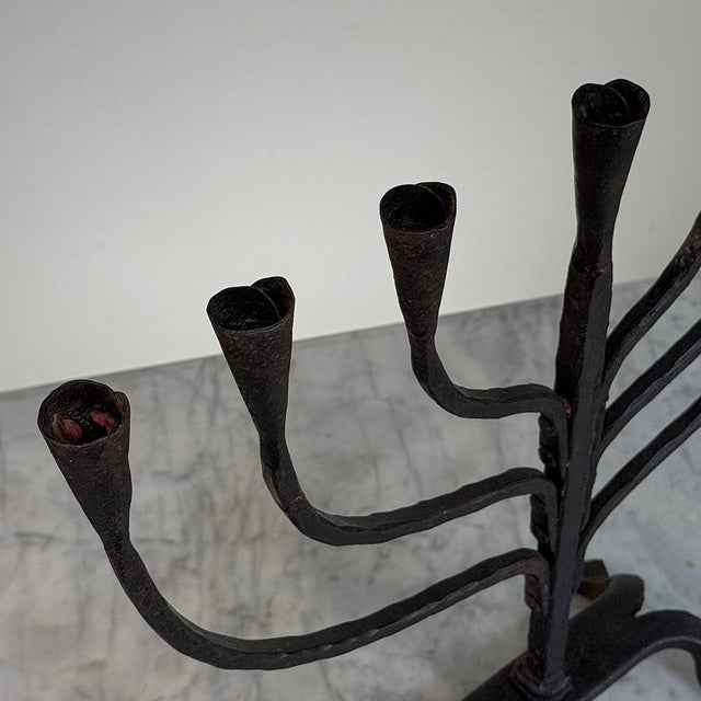 Mid-Century French Brutalist Hand-Forged Iron Seven-Light Candelabrum For Sale - Image 15 of 18
