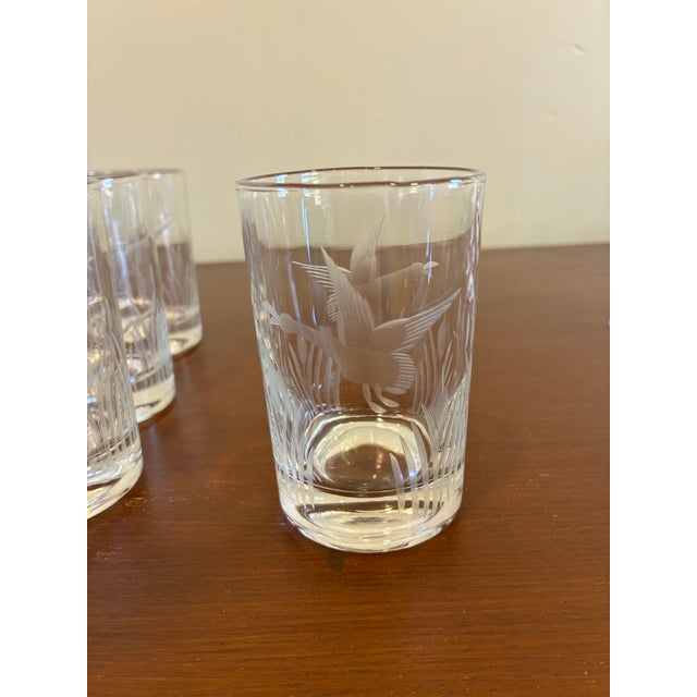 Mid 20th Century Vintage Federal Glass Etched Waterfowl Juice Glasses – Set of 6 For Sale - Image 5 of 11
