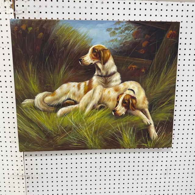 Vintage Hunting Dogs Oil Painting Original Canvas For Sale In Atlanta - Image 6 of 9