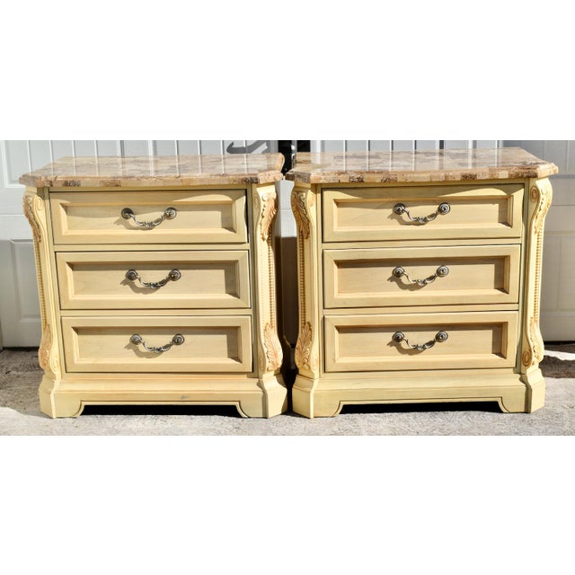 Vtg. Pair of Thomasville Marble Top Italian Provincial Oversized Nightstands For Sale - Image 10 of 13