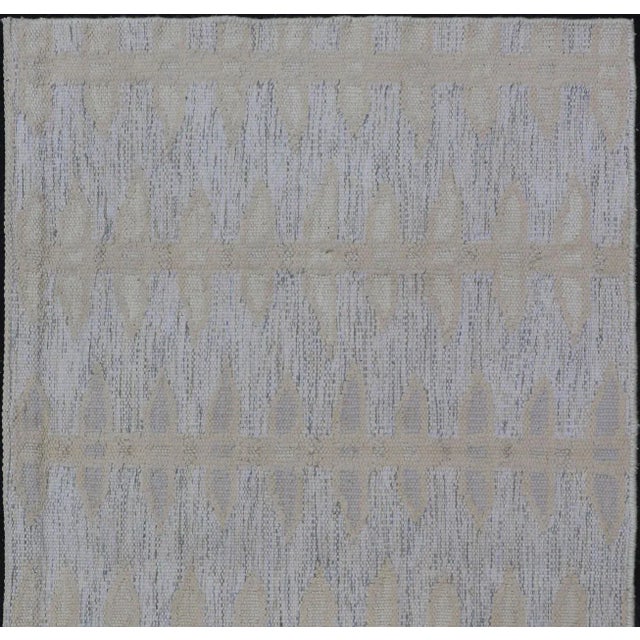 Measures: 3'0 x 5'5 Modern Scandinavian Flat Weave Rug with Subtle Geometric Patterns in Soft Ivory and Muted Gray 3'0 X...