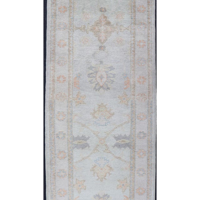 Long Turkish Oushak Runner in Ivory With Faded Green and Terracotta 2'10 X 21'0 For Sale - Image 4 of 13