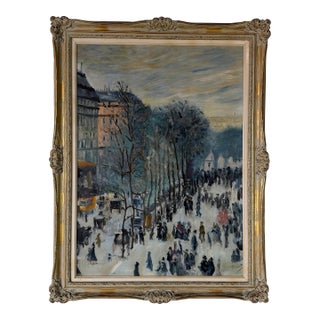 Vintage Impressionist Parisian Boulevard Landscape Oil on Canvas Painting, After Claude Monet For Sale