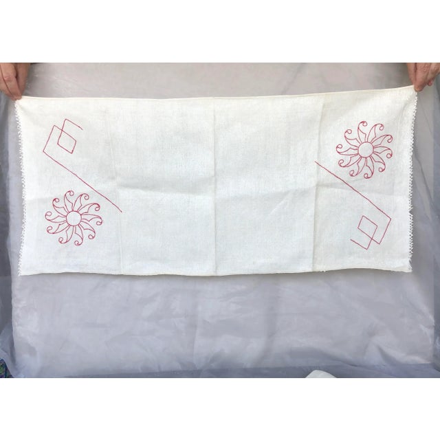 Antique Victorian Embroidered Linen Towels Set of 2 For Sale - Image 4 of 13