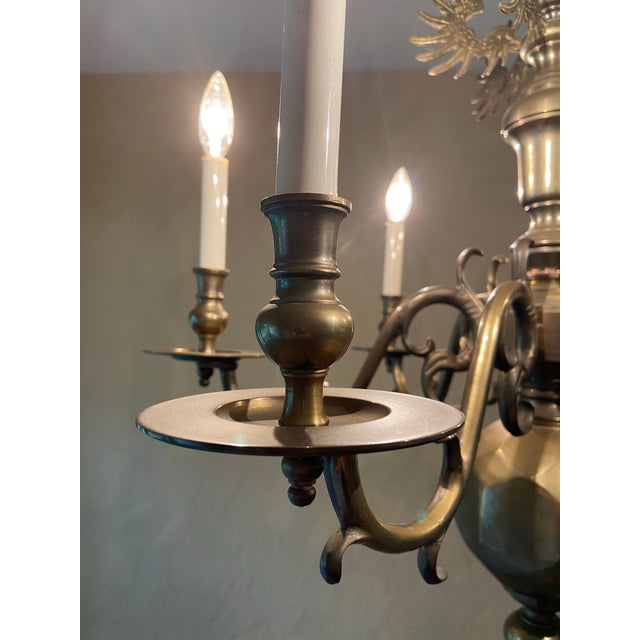 Chapman Manufacturing Company Vintage 1972 Chapman Solid Brass Chandelier | Hollywood Regency or Dutch Colonial Style. For Sale - Image 4 of 12