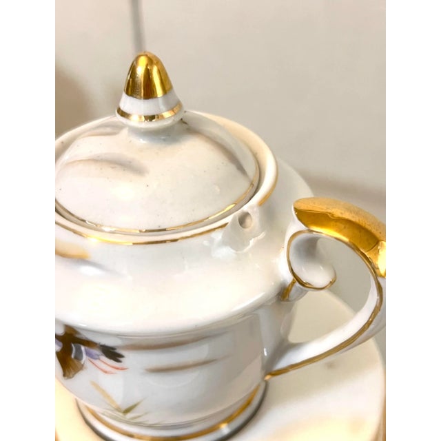 Ceramic Antique Hand-Painted Ducks in Flight Teacup and Saucer Sets with Creamer & Sugar- 10 Pieces For Sale - Image 7 of 7