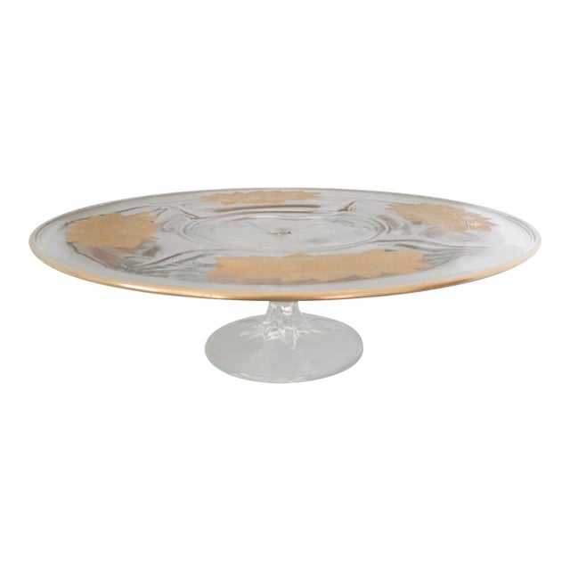 Floral Gold Cut Glass Cake Stand For Sale