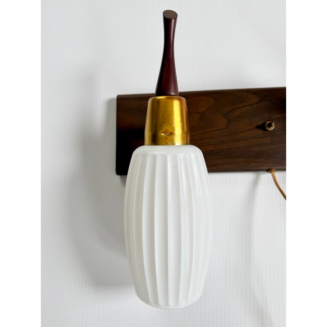 1960s Mid Century Modern Rosewood & Fluted Glass Double Wall Sconce For Sale - Image 4 of 11