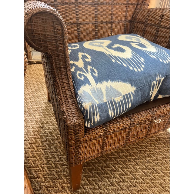 Large Palecek Rattan Chairs With Ikat Cushions a Pair Chairish