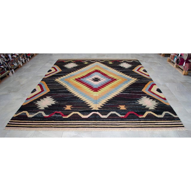 1990s Vintage Turkish Rug Hand Made Flat Weave Area Rug Kilim - 8′8″ X 11′5″ For Sale - Image 16 of 18