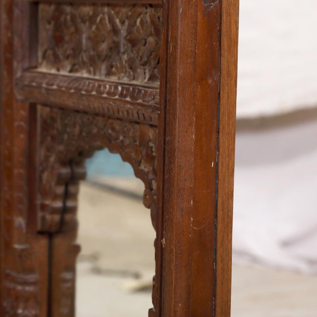 Indian Antique Indian Teakwood Carved Window Frame Mirror For Sale - Image 3 of 5