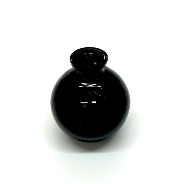 Mid 20th Century Black Ceramic Glass and Brass Vase Curation - Group of 5 For Sale - Image 5 of 11