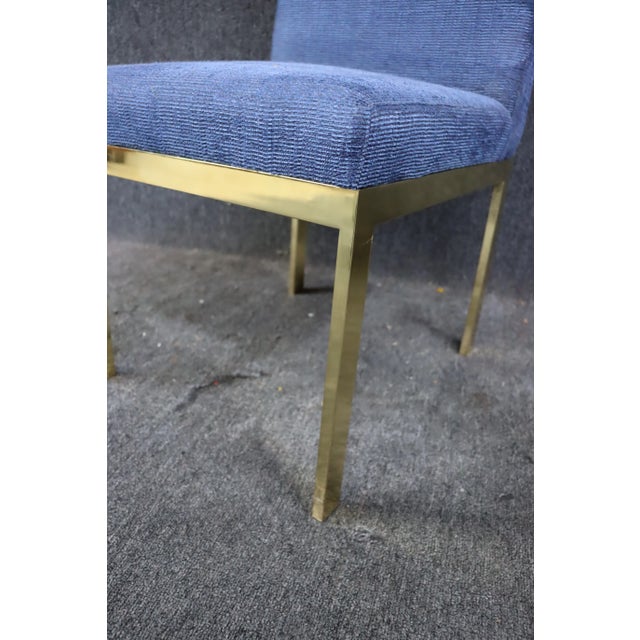 Mid Century Blue & Brass Side Chairs For Sale - Image 9 of 11