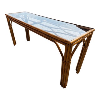 Vintage Bamboo and Glass Console/Sofa Table For Sale
