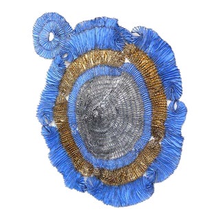 Sujoon Periwinkle Gold Ring - Original Large-Scale Oversized Abstract Aluminum Mesh Wall Sculpture by Atticus Adams For Sale