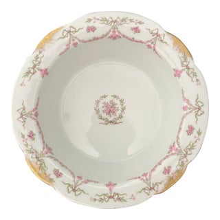 Antique Limoges Rose Swag Souffle Dish With Gold Accents by Charles Ahrenfeldt For Sale