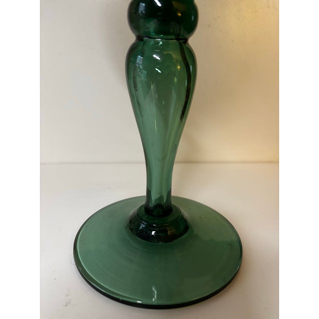Rare 1930s–1940s Empoli Verde Italian Hand-Blown Glass Pedestal Ewer For Sale - Image 10 of 12