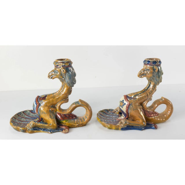 Italian Majolica Faience Renaissance Revival Candlesticks For Sale In New York - Image 6 of 13
