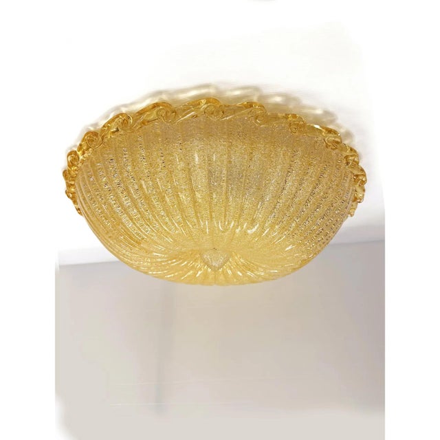Amber "Budino" Murano glass flush mount with graniglia. Traditional venetian working of Murano glass. White metal frame.5...